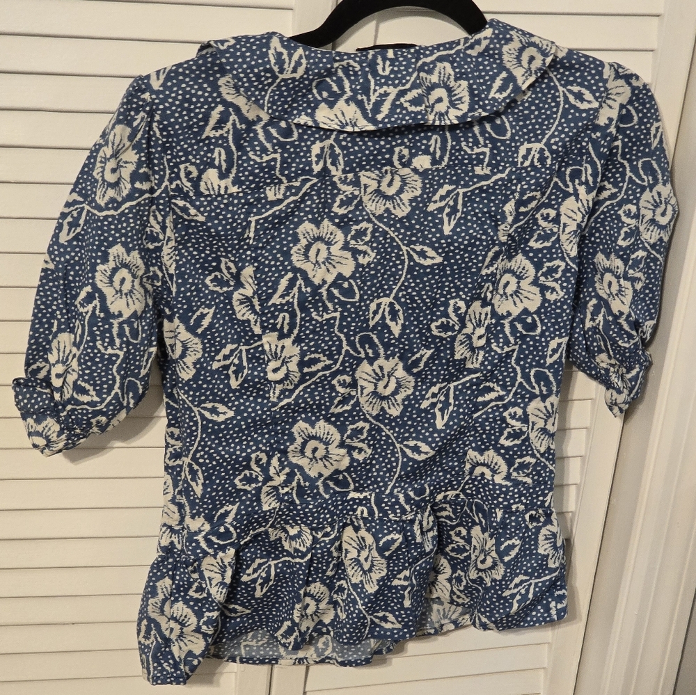 PAIGE Womens Blue and White Ruched Sailor Collar Blouse - Picture 2 of 8